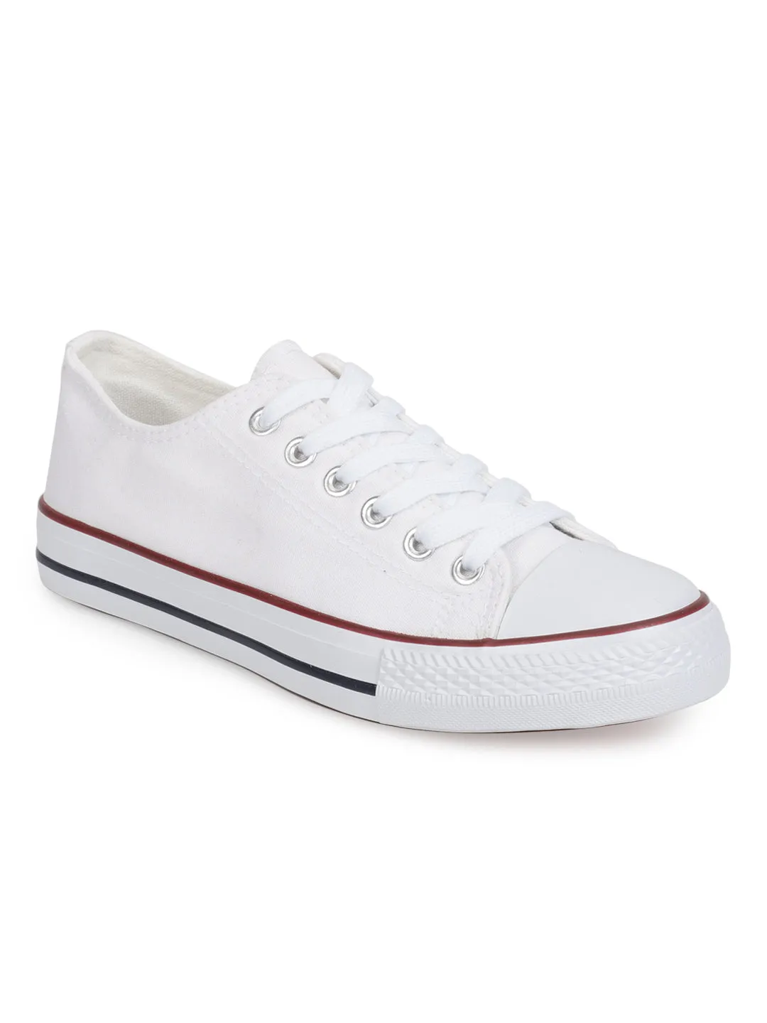 White Canvas Stylish Lace-Up Sneakers For Kids-Unisex (TC-LKCAN3-WHT)