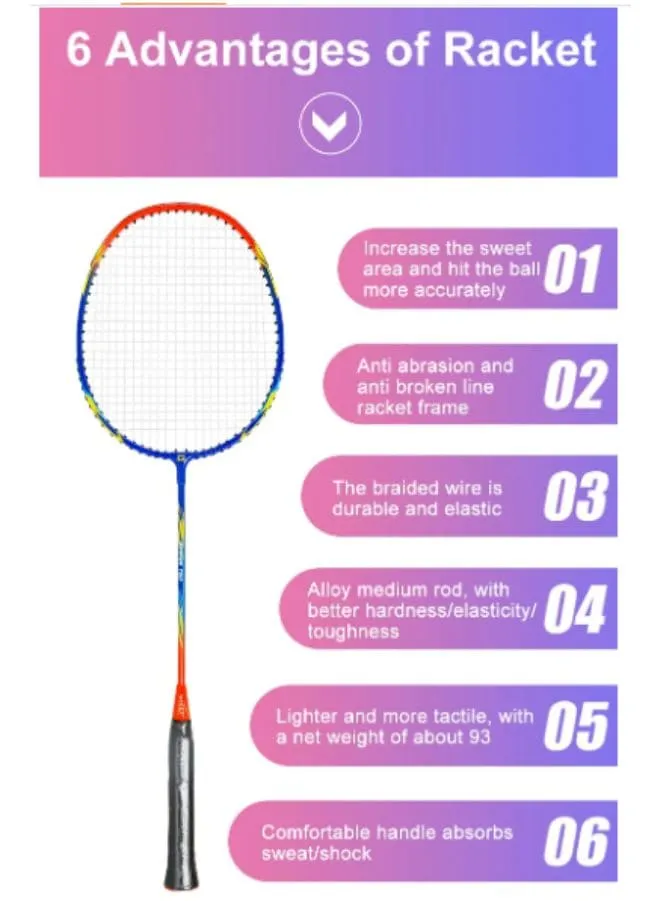 Whizz T20 2 PCS Badminton Racket Set for Family Game, School Sports, Lightweight with Full Cover for Indoor and Outdoor Play