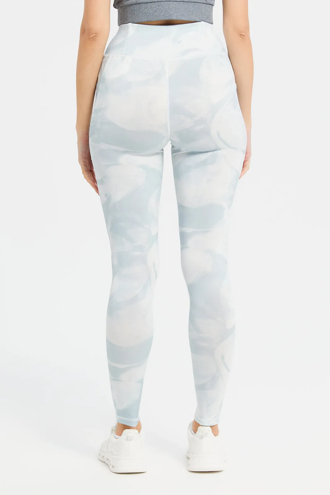 Women Blue Marble Printed Leggings