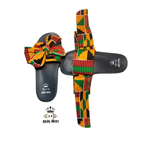 Women Open Toes Afrikan Kente Slide Sandals