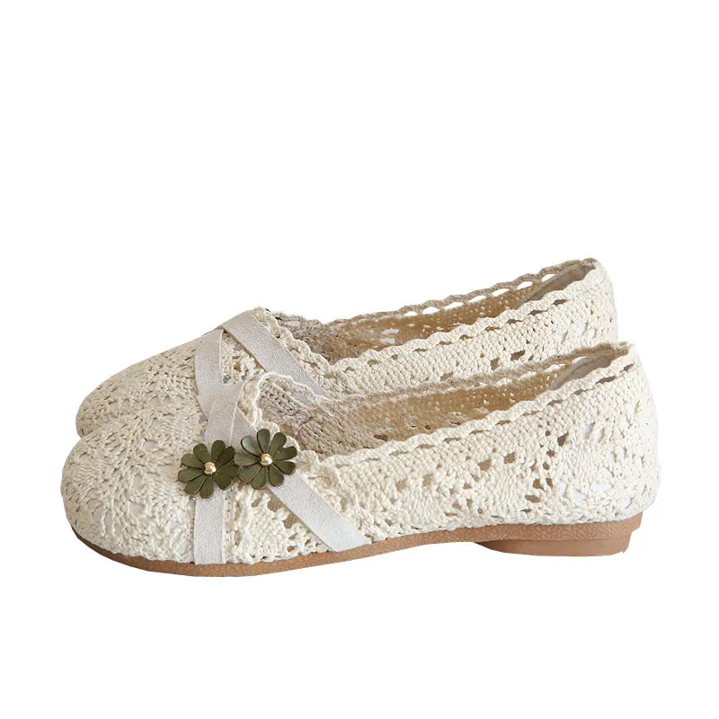 Women Retro Flower Hollow Cotton Linen Flats