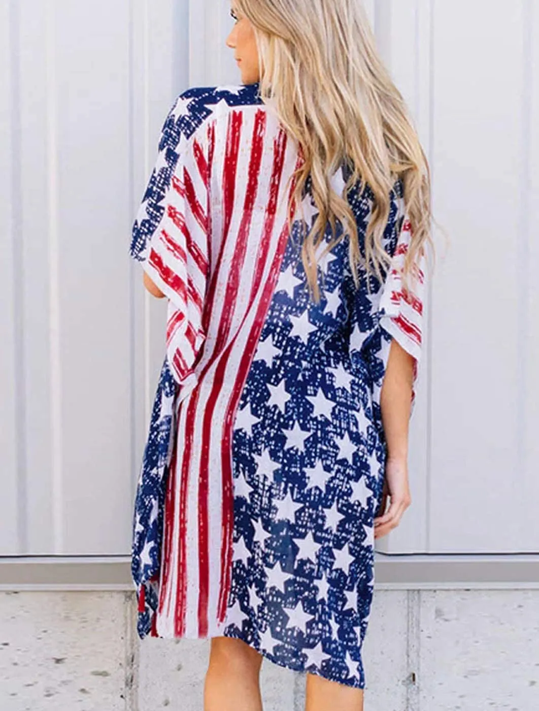 Women's American Flag Print Kimono Cover Up Tops Shirt