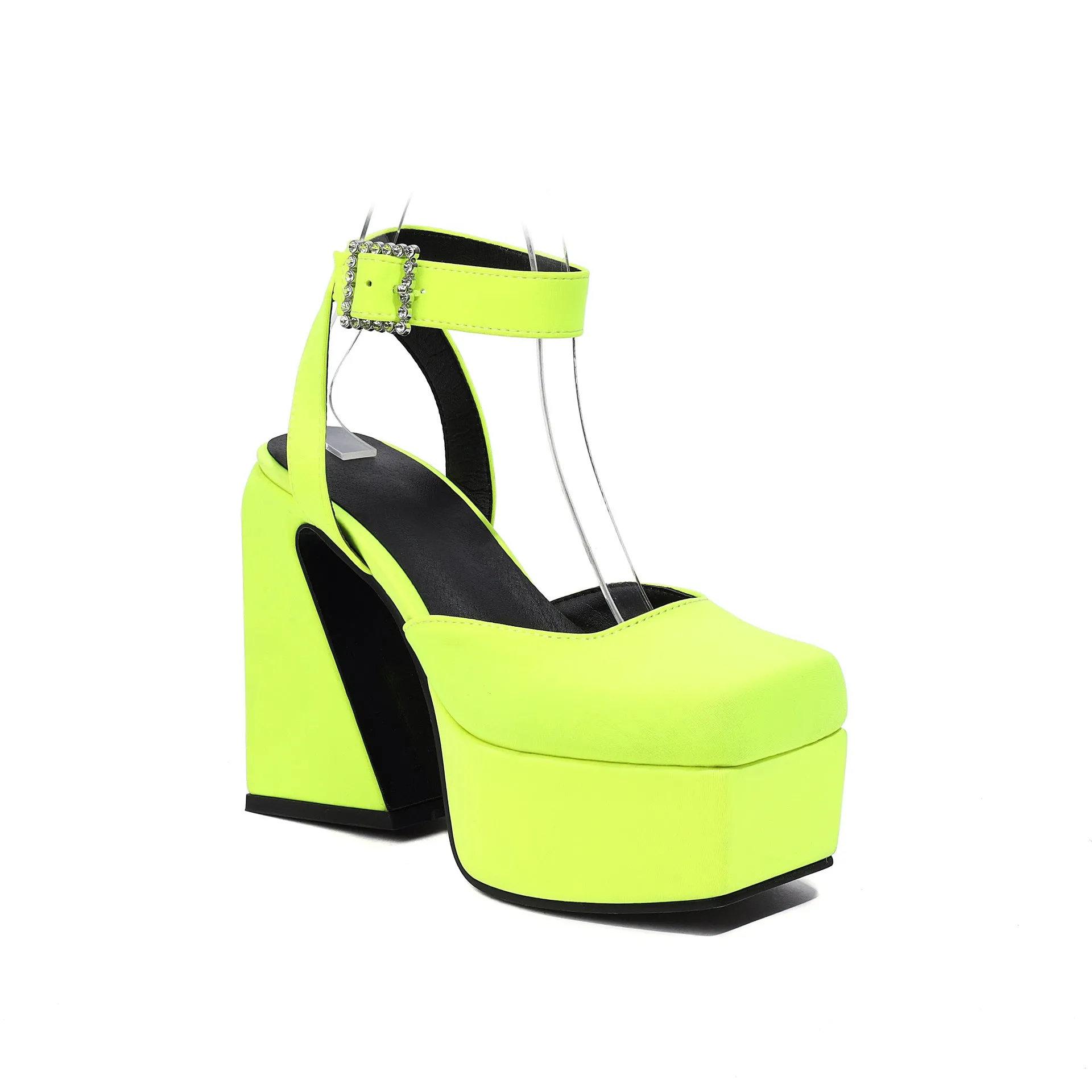 Women's Peep Toe Matte Buckle Thick High Heel Sandals