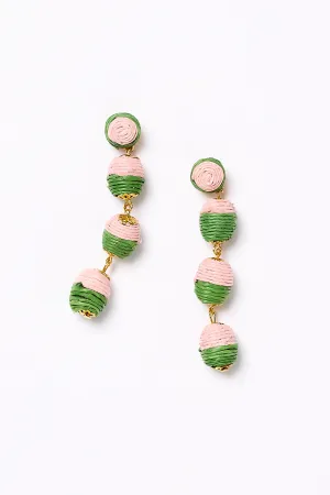 Woven Ball Drop Gradient Earrings in Pink and Green