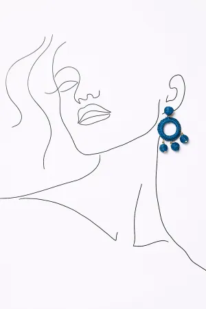 Woven Circle Ball Drop Earrings in Cobalt