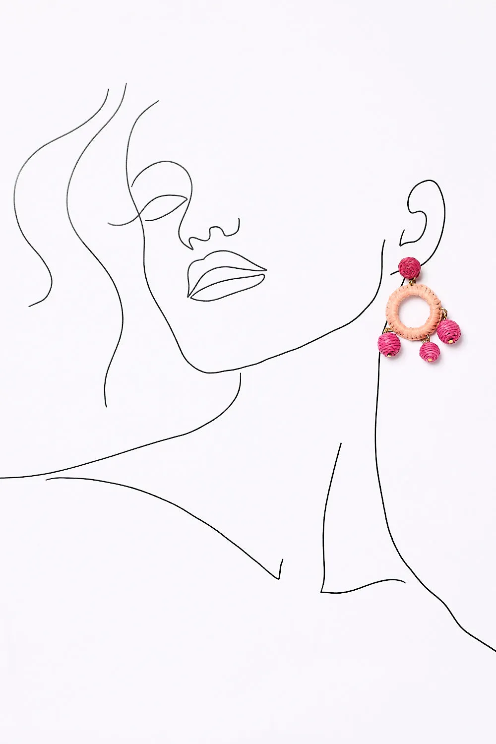 Woven Circle Ball Drop Earrings in Peach and Hot Pink