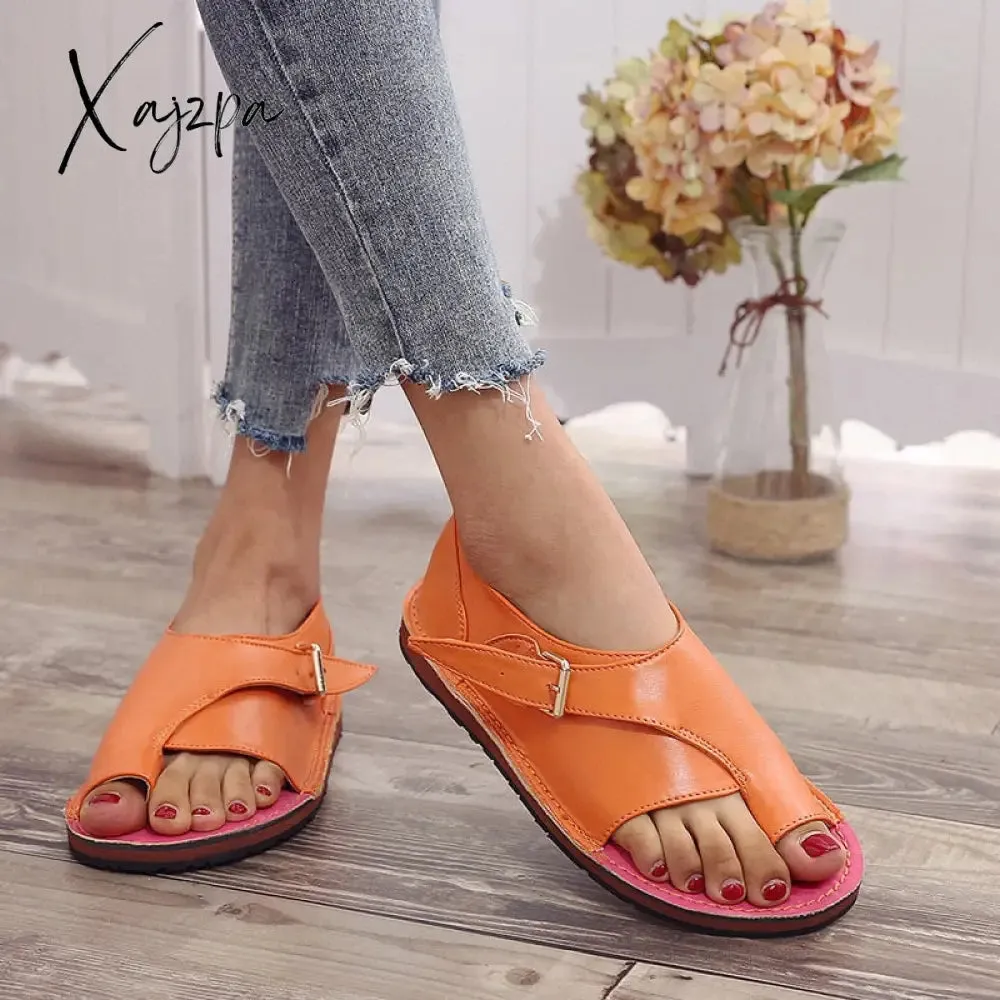 Xajzpa - New Summer Women PU Leather Sandals Fashion Peep Toe Buckle Design Roman Sandals Women Flat Shoes Beach Sandals Large size 35-43