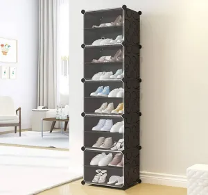 Zemic DIY Premium 10-Shelves 30 Pair Shoe Rack/Cabinet/Multipurpose Storage Rack Tower Shelf Storage Cabinet Stand Expandable for Heels, Boots, Slippers (10-Shelves-Plastic-Double-Black)